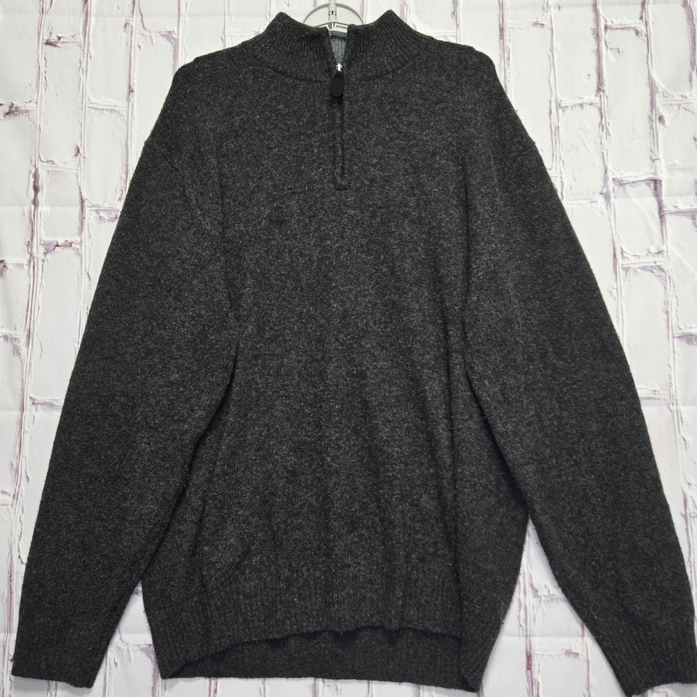 Jos. A. Bank Executive Collection Sweater Gray Wool Knit Mock Quarter Zip Men XL